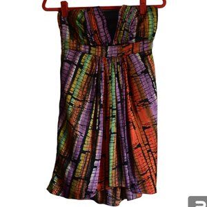 BCBGeneration Strapless Multi Colored Reptile Print Cocktail Midi Dress.…